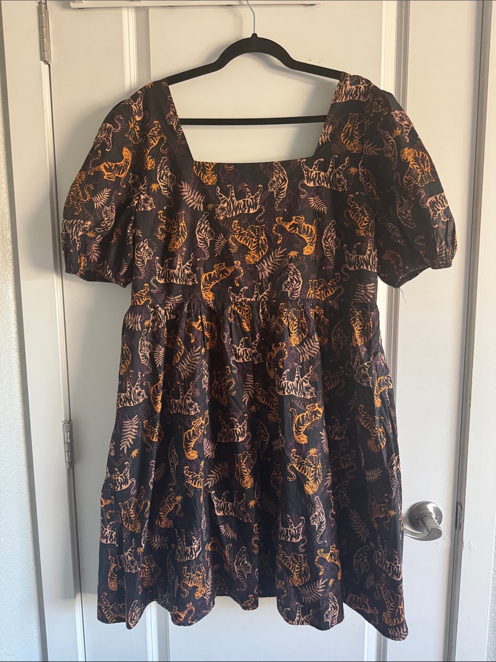 BiBi Black Mini Dress with Orange Tiger Print